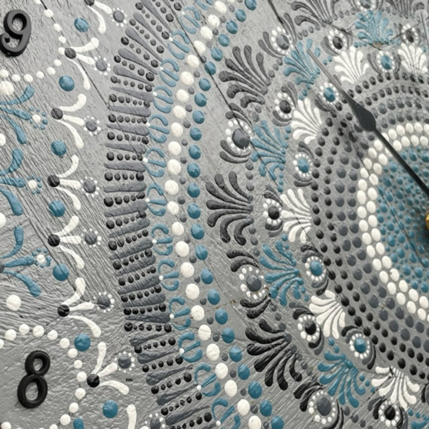 Reloj de pared con arte de puntos, trabajo de Mandala, pintura acrílica hecha a mano, decoración para el hogar y la Oficina