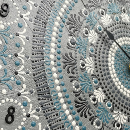 Reloj de pared con arte de puntos, trabajo de Mandala, pintura acrílica hecha a mano, decoración para el hogar y la Oficina