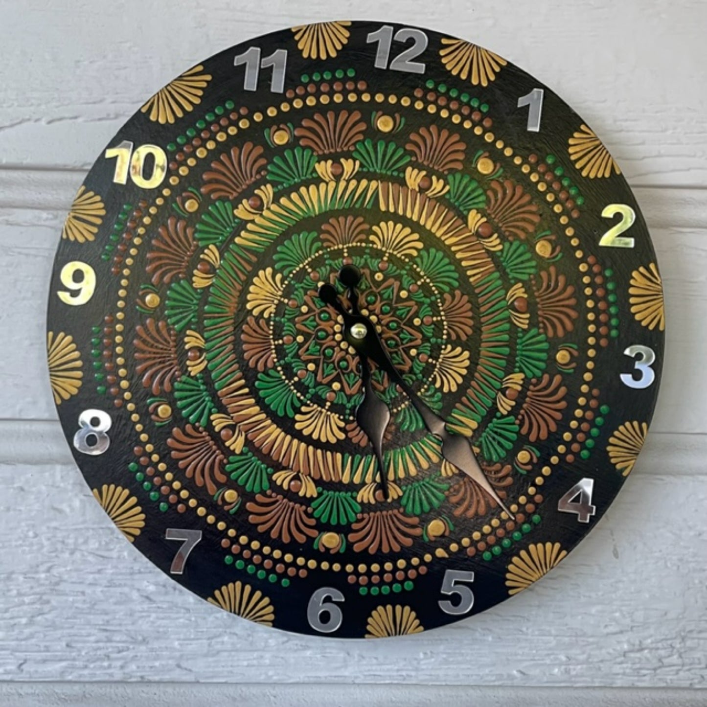 Reloj de pared con intrincado trabajo de puntos, arte de Mandala, pintura acrílica hecha a mano, decoración para el hogar y la Oficina