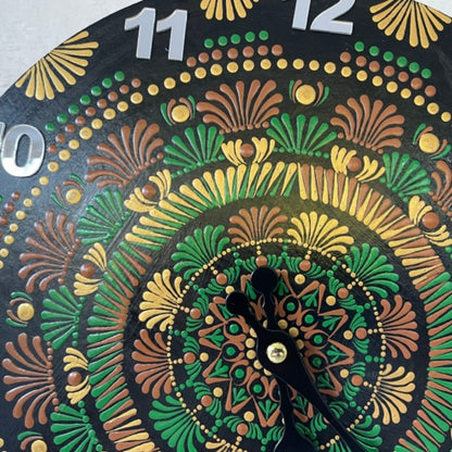 Reloj de pared con intrincado trabajo de puntos, arte de Mandala, pintura acrílica hecha a mano, decoración para el hogar y la Oficina