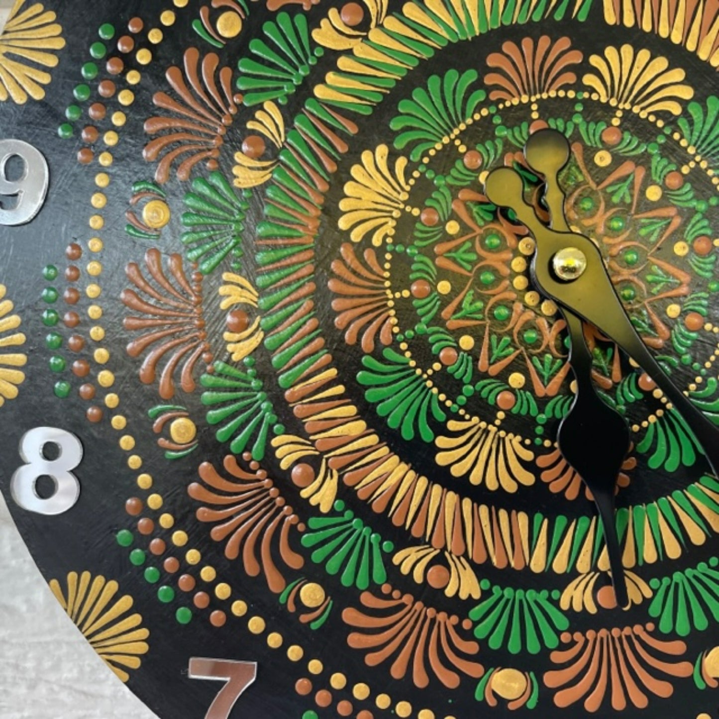 Reloj de pared con intrincado trabajo de puntos, arte de Mandala, pintura acrílica hecha a mano, decoración para el hogar y la Oficina
