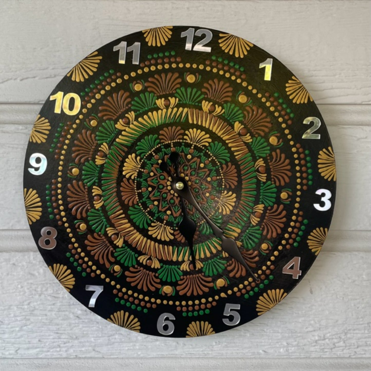 Wall Clock with Intricate Dot Work Mandala Art Handmade Acrylic Painting Home office Decor