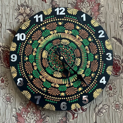 Wall Clock with Intricate Dot Work Mandala Art Handmade Acrylic Painting Home office Decor