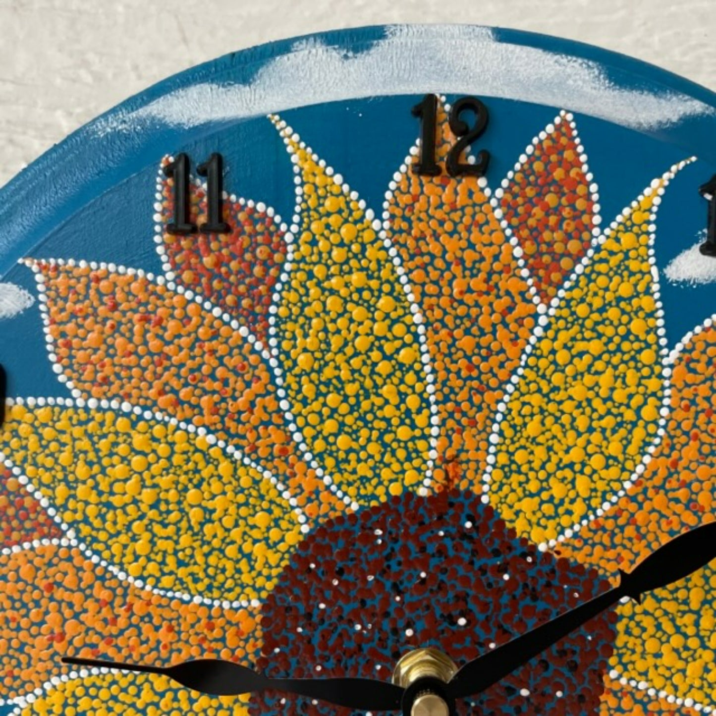 Reloj de pared de girasol con pintura acrílica hecha a mano, decoración de oficina en casa