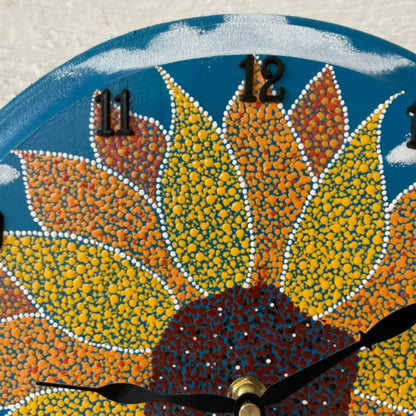 Reloj de pared de girasol con pintura acrílica hecha a mano, decoración de oficina en casa