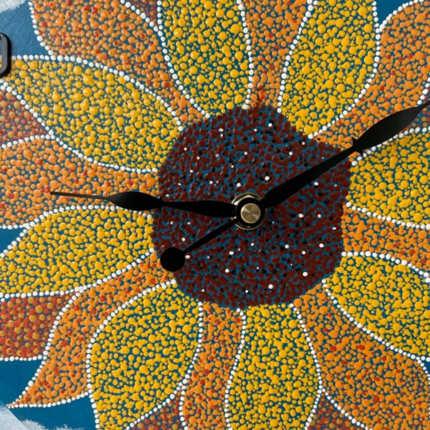 Reloj de pared de girasol con pintura acrílica hecha a mano, decoración de oficina en casa