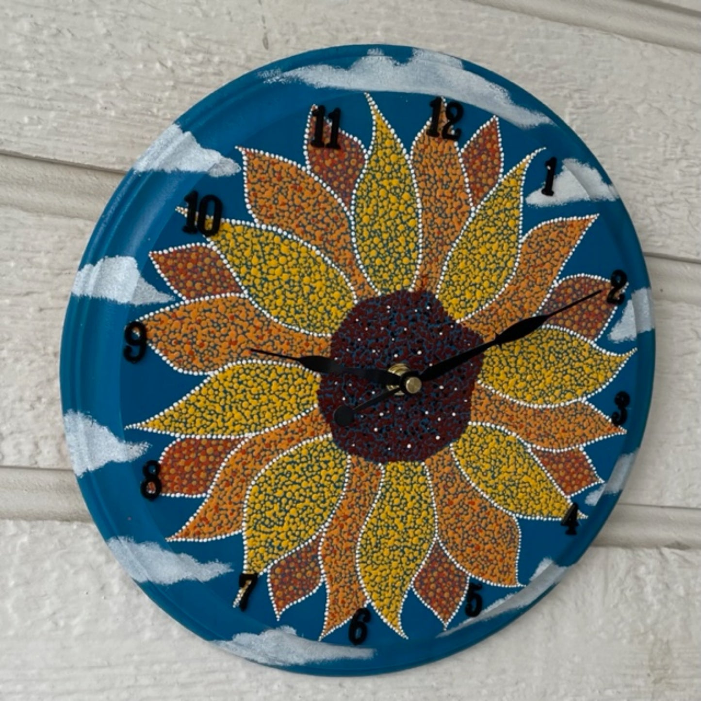 Sunflower Wall Clock with Dot Work Handmade Acrylic Painting Home office Decor