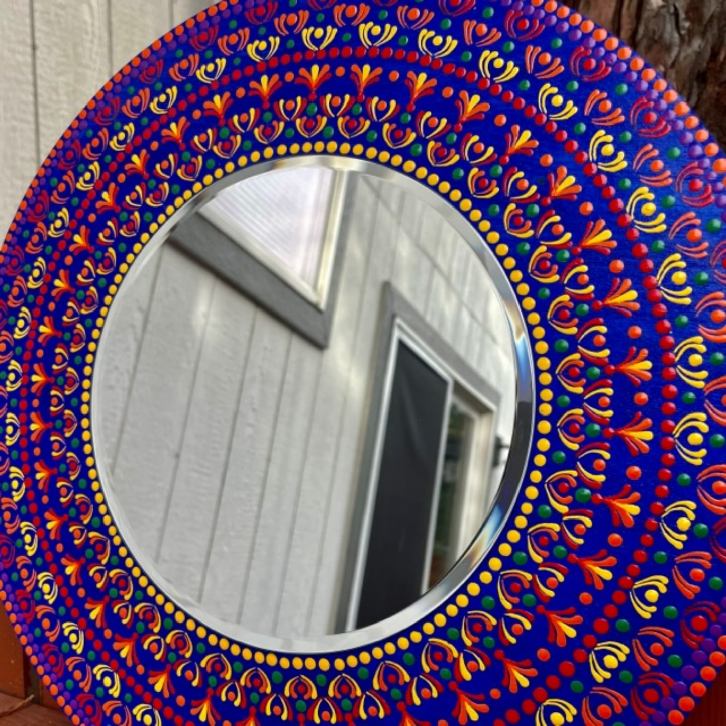 Espejo de pared arcoíris Dot Art Mandala pintura acrílica hecha a mano