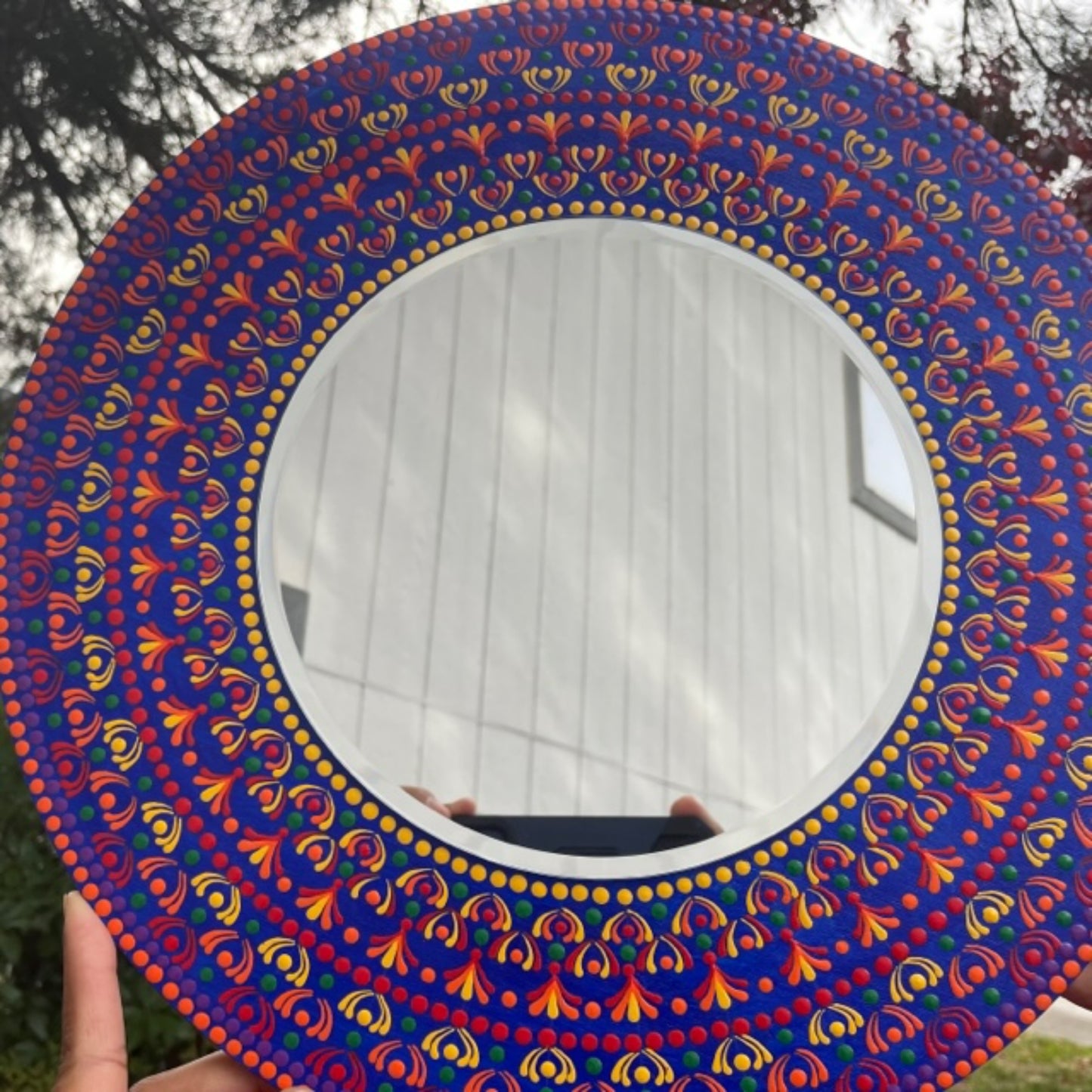 Espejo de pared arcoíris Dot Art Mandala pintura acrílica hecha a mano
