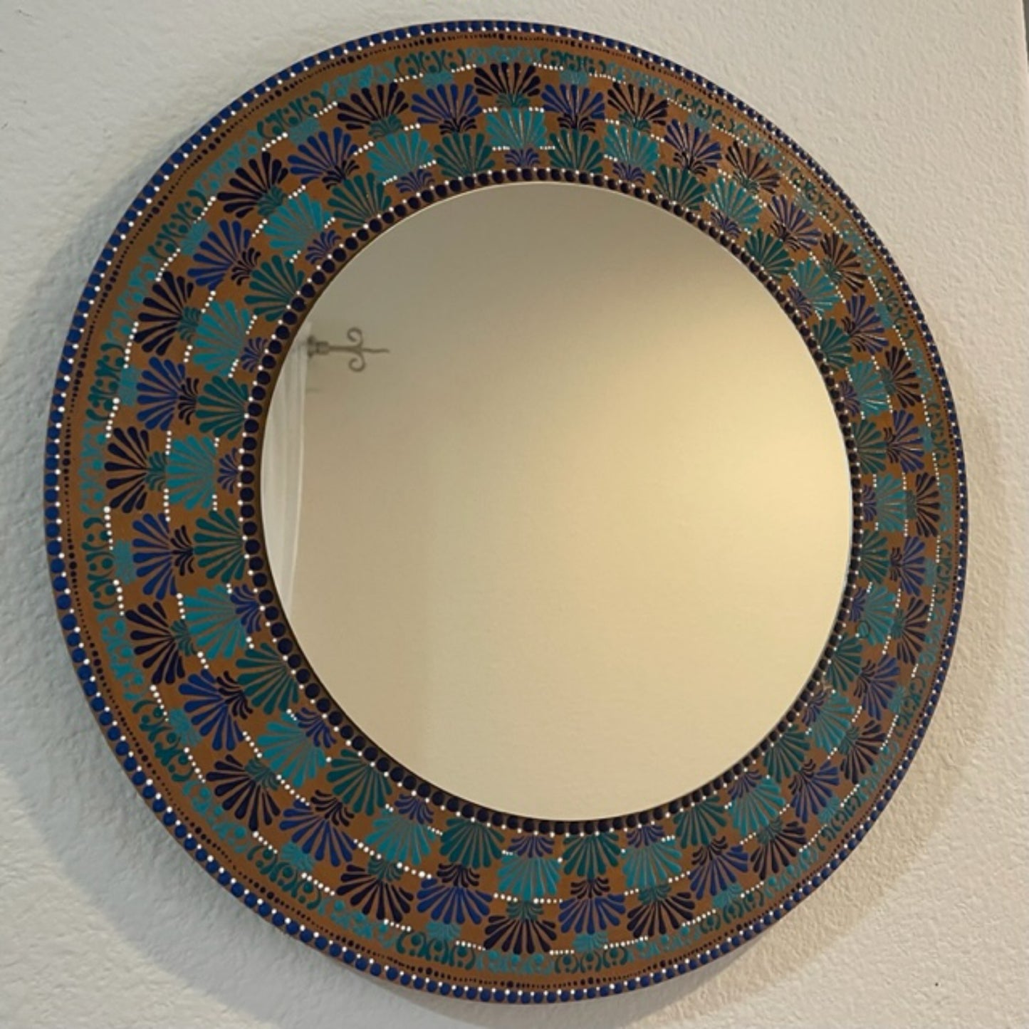 Wall Mirror Dot Art Mandala with Shades of Blues with White Handmade Acrylic Painting Wall Art Decor