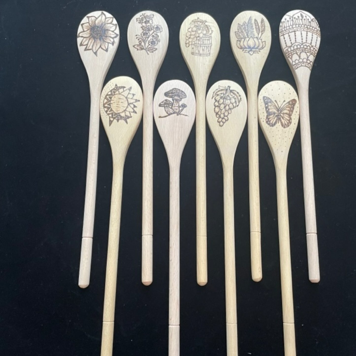 Cuchara de cocina 14" utensilios de cocina quemados de madera hechos a mano de madera de haya