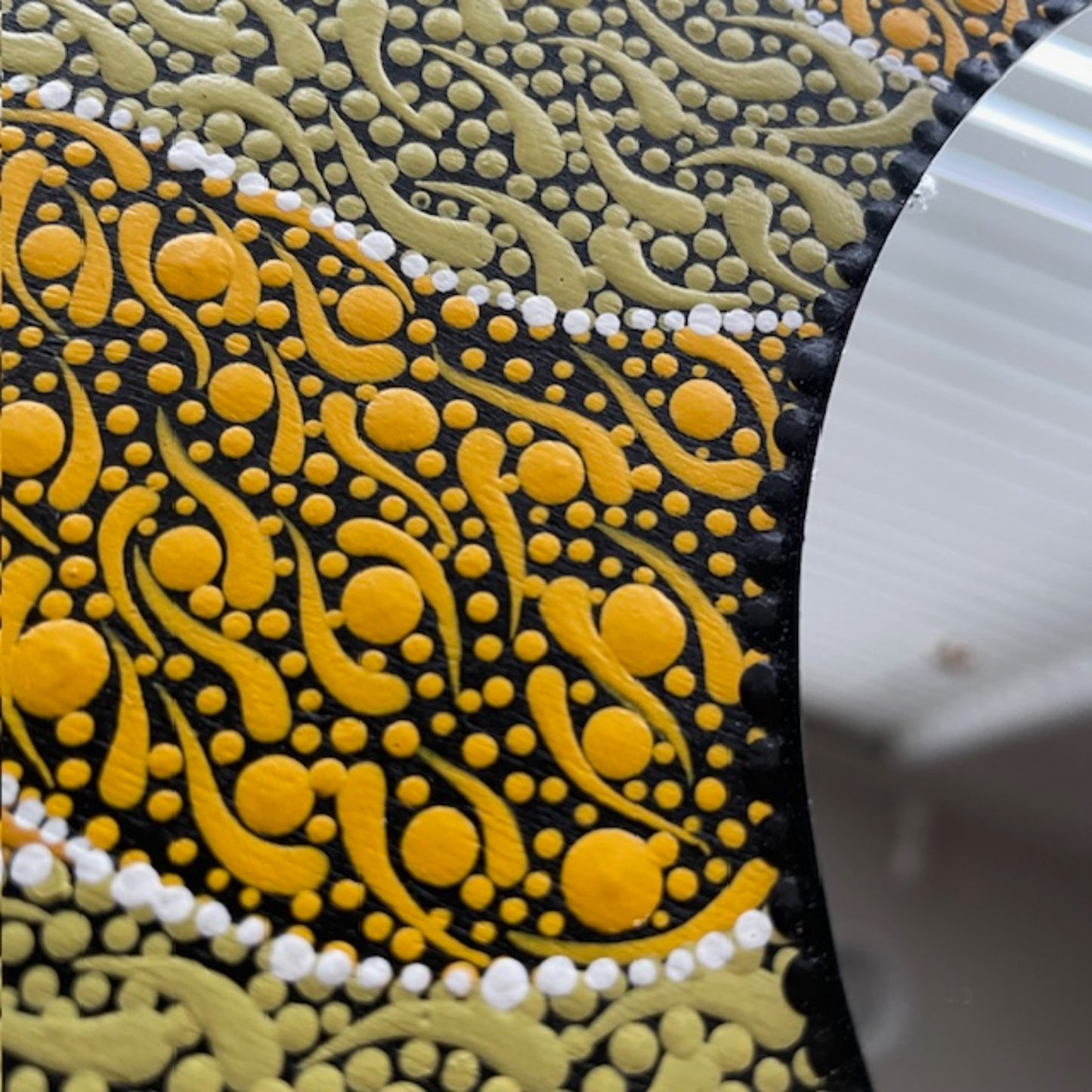 Espejo de pared de girasol, arte de puntos, Swishes, pintura acrílica hecha a mano, decoración para el hogar y la Oficina