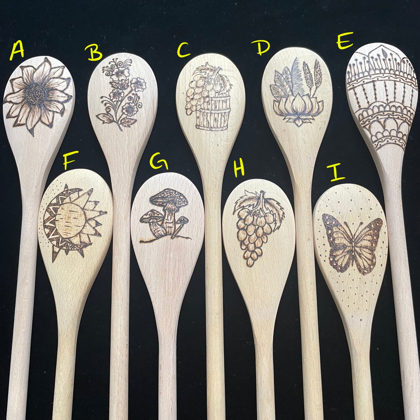 Cuchara de cocina 14" utensilios de cocina quemados de madera hechos a mano de madera de haya