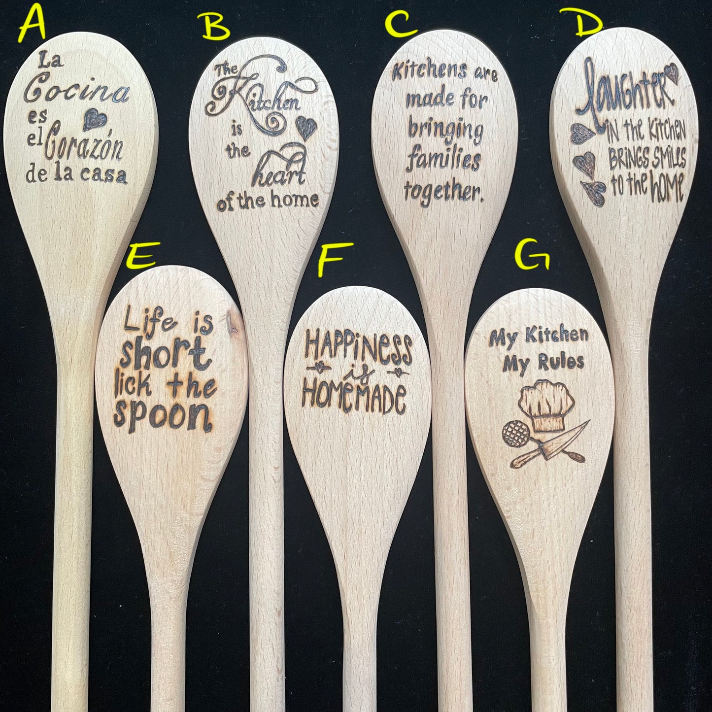 Cuchara de cocina 14" utensilios de cocina quemados de madera hechos a mano de madera de haya
