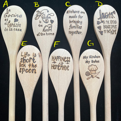 Cuchara de cocina 14" utensilios de cocina quemados de madera hechos a mano de madera de haya