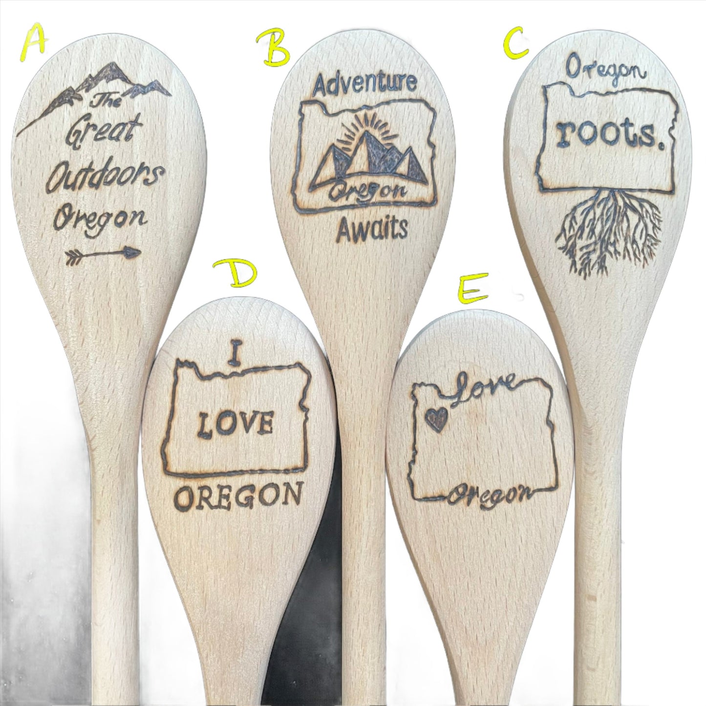 Cooking Spoon 14" Beechwood Handmade Wood Burned Kitchen Utensils