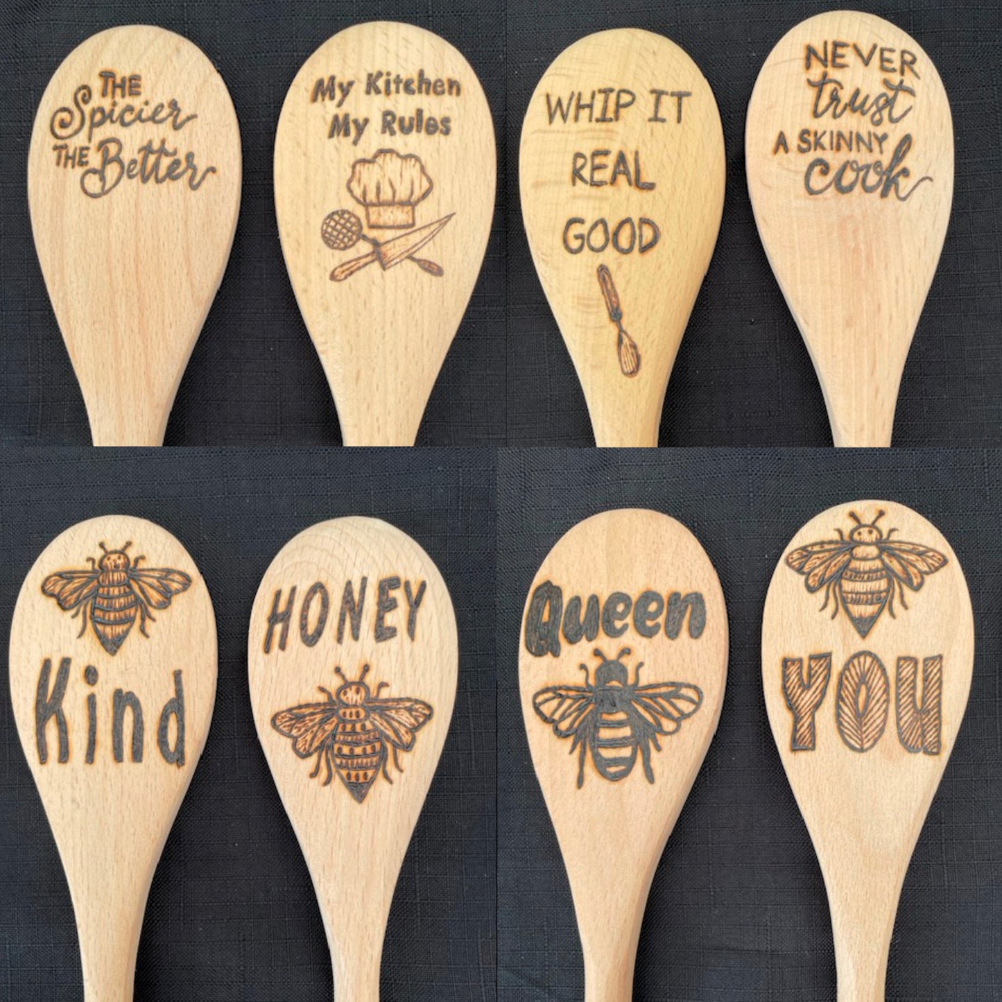 Cuchara de cocina 14" utensilios de cocina quemados de madera hechos a mano de madera de haya