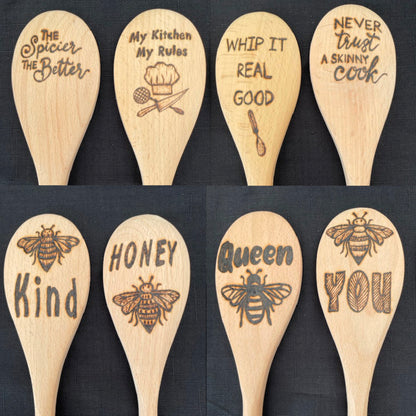 Cuchara de cocina 14" utensilios de cocina quemados de madera hechos a mano de madera de haya