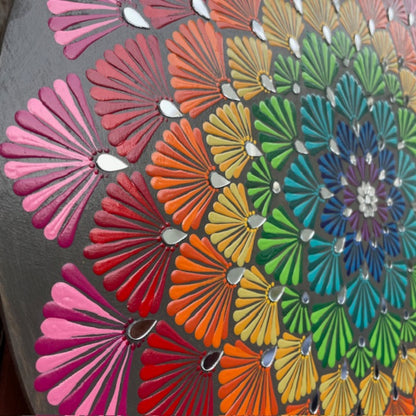 Mandala arco iris con espejo trabajo punto arte hecho a mano pintura acrílica decoración del hogar