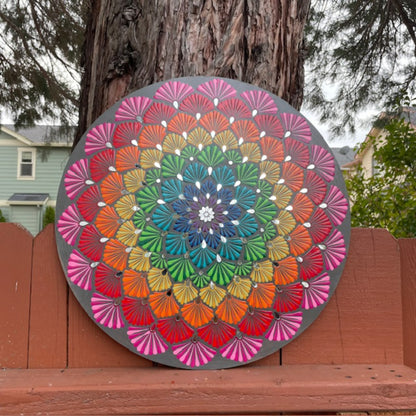 Mandala arco iris con espejo trabajo punto arte hecho a mano pintura acrílica decoración del hogar