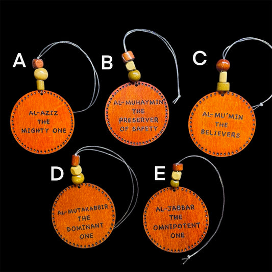 Car Rear View Mirror Ornament Travel Prayer Allah’s Names Arabic Calligraphy with English Translation