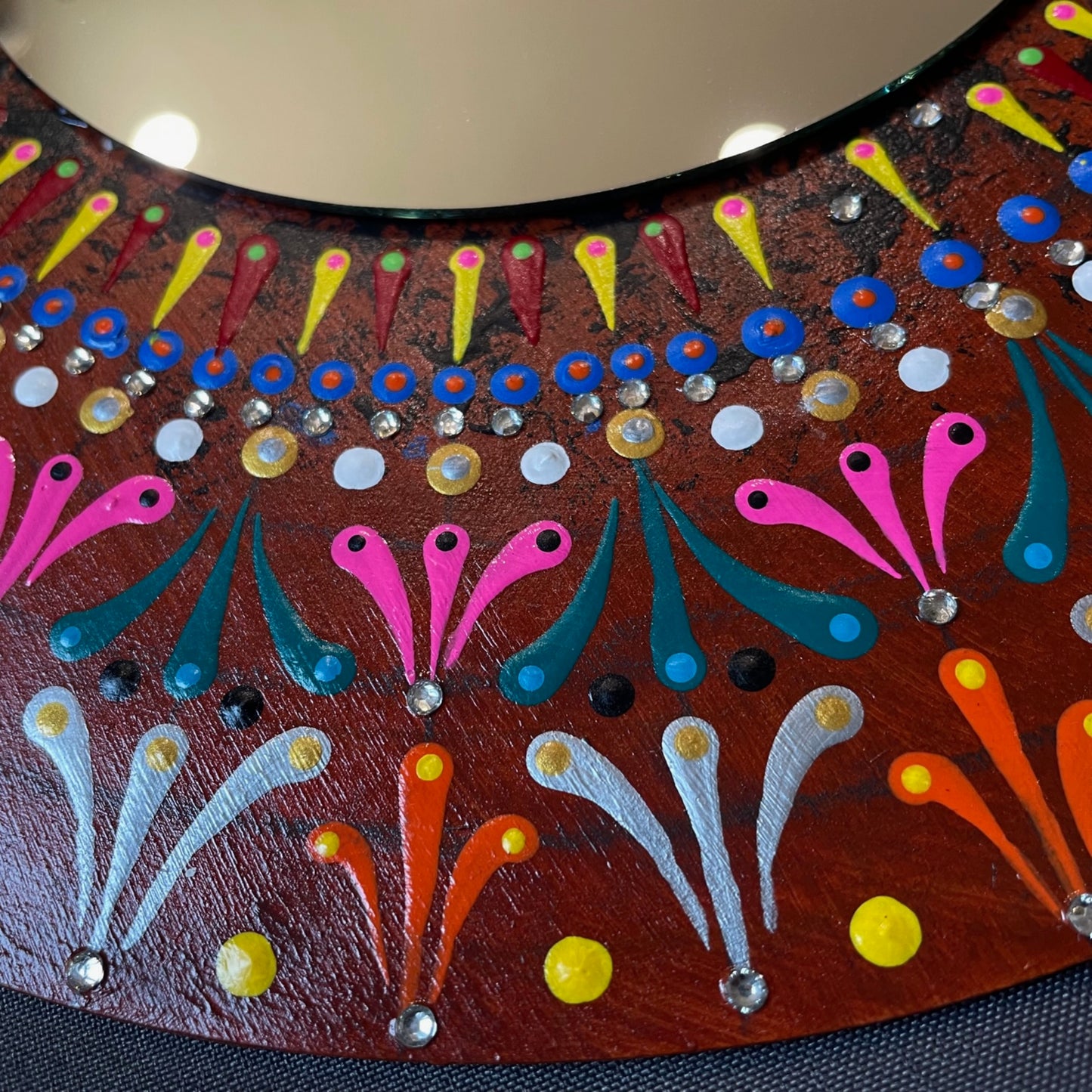 Espejo decoración de pared Dot Art Mandala con diamantes de imitación hecho a mano regalo de oficina en casa