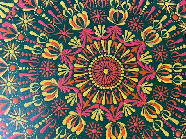 Mandala con espejos Dot Art Naranja Mar Verde y Azul Colores Pintura acrílica hecha a mano