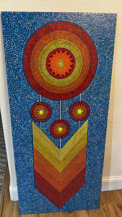 Dream Catcher Dot Art Pintura Madera Quemada Arte de pared hecho a mano