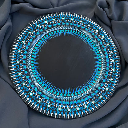 Centro de mesa decorativo con mandala en tonos azules, Henna Mehndi, cargador para eventos