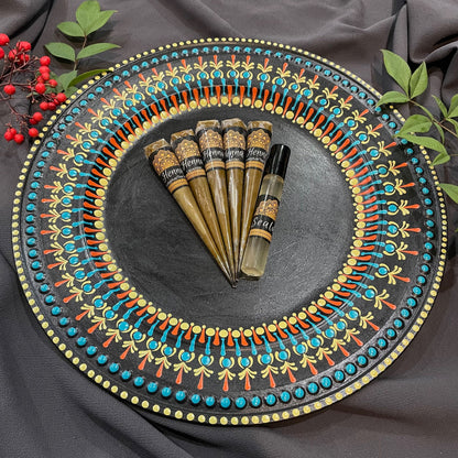 Cargador de eventos con tema de Oriente Medio, mandala decorativo, pieza central, Henna Mehndi