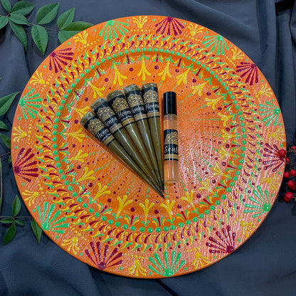 Una ráfaga de cítricos decorativo Mandala pieza central Henna Mehndi Evento Cargador