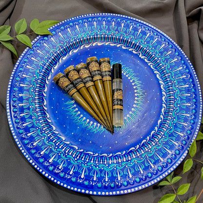 Centro de mesa decorativo con mandala azul, diseño de Henna Mehndi, cargador para eventos