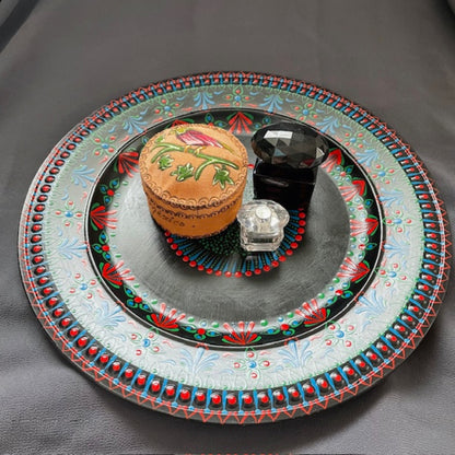 Centro de mesa de boda con mandala y diseño floral de puntos, Henna Mehndi, cargador para eventos