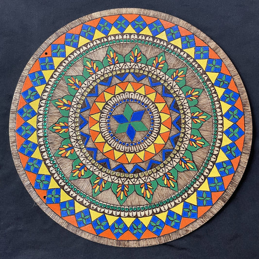 Turkish Mandala Art Wood Burned and Painted by Hand Wall Art