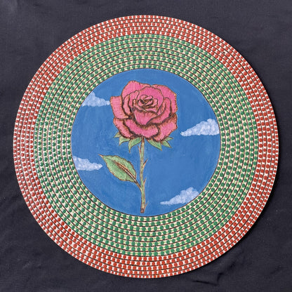 Pink Rose Wood Burned with Dot Painting Art Work Handmade