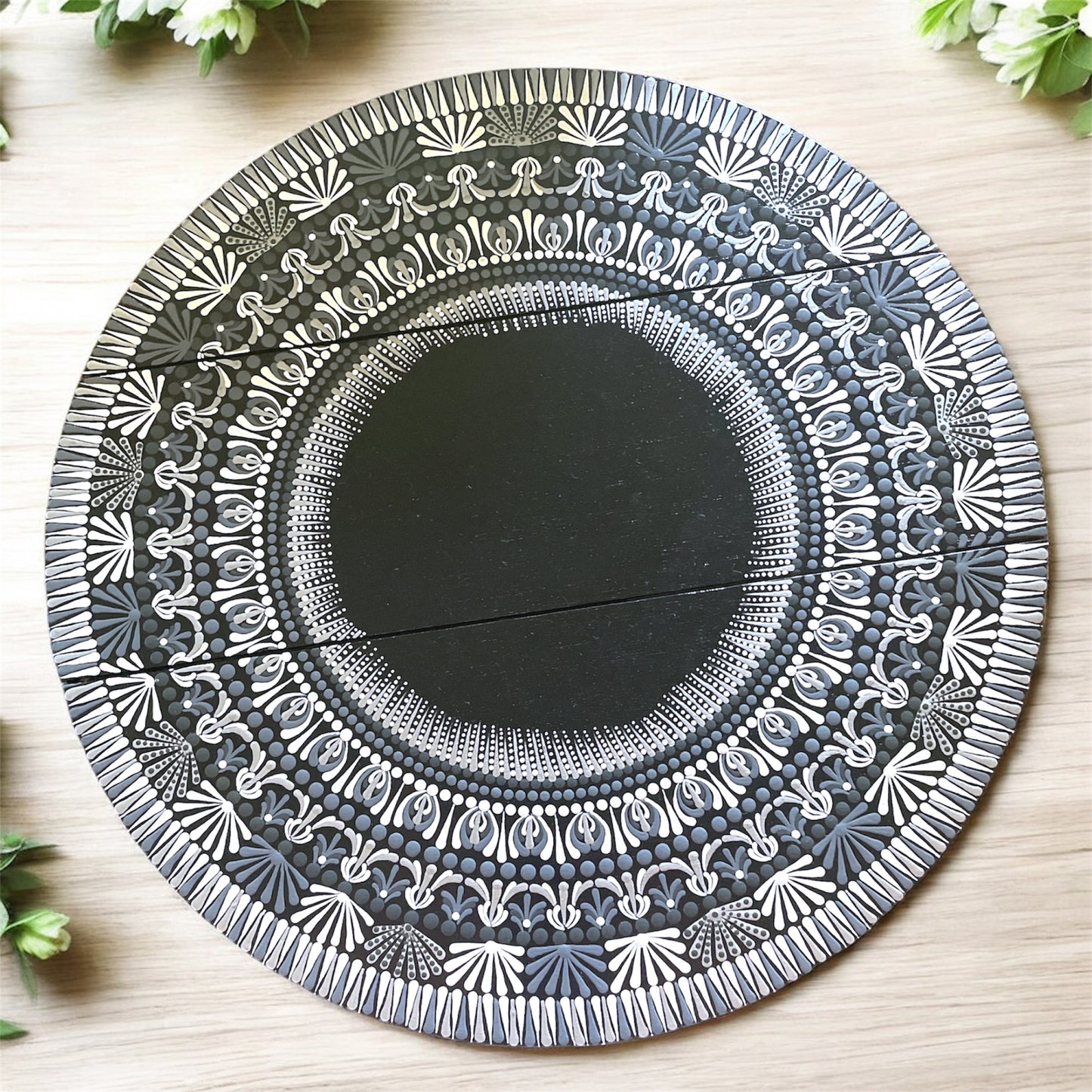 Lazy Susan with Gray and White Mandala Design