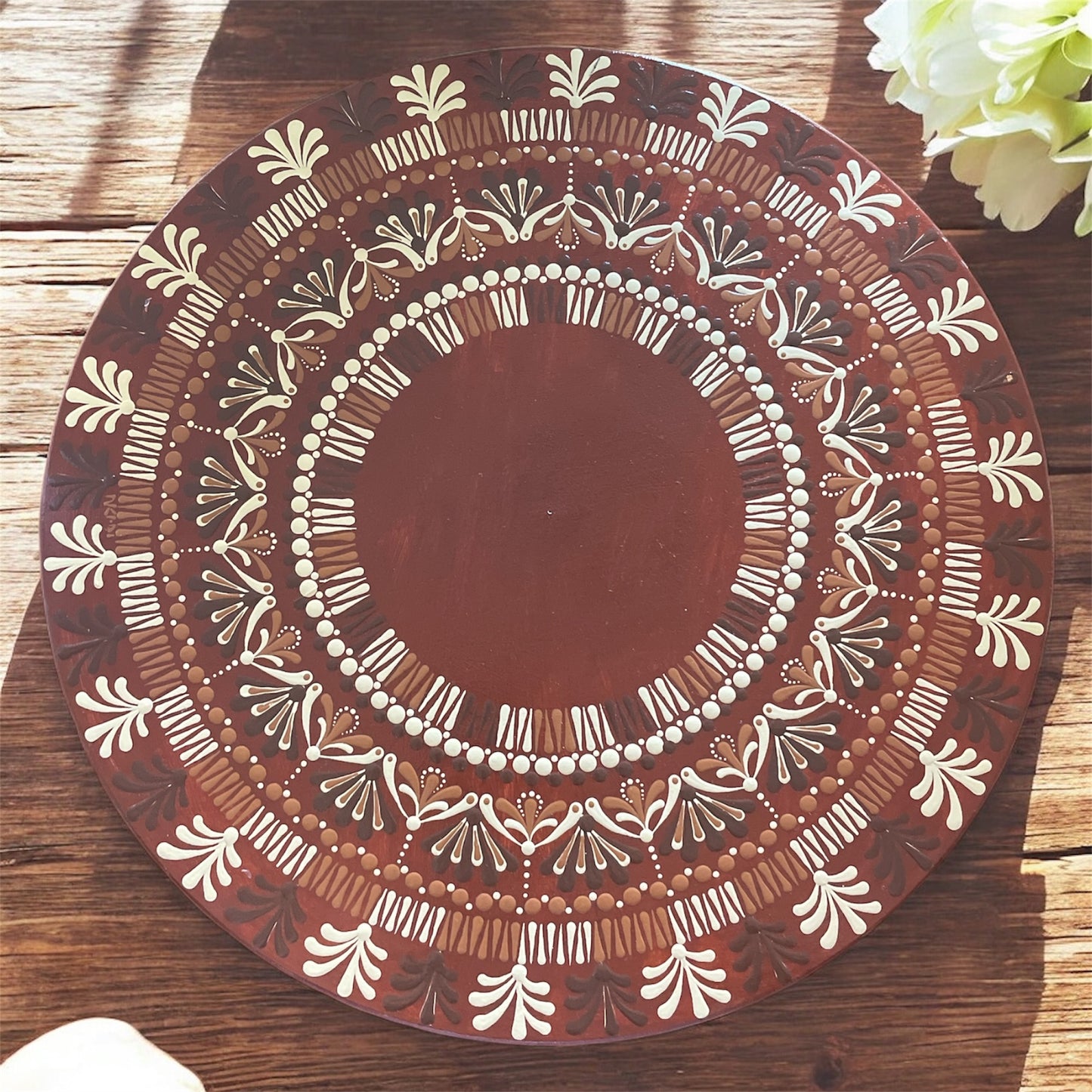 Lazy Susan Brown Tan Off-White Mandala Dining Room Table Kitchen Decor