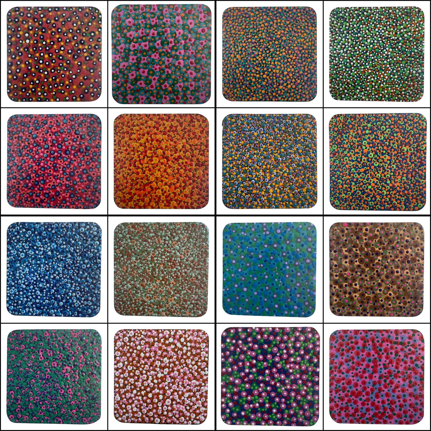 Pointillism Dot Art Wood Coasters | Colorful Acrylic Painted | Triple Sealed | Unique Boho | Home Decor