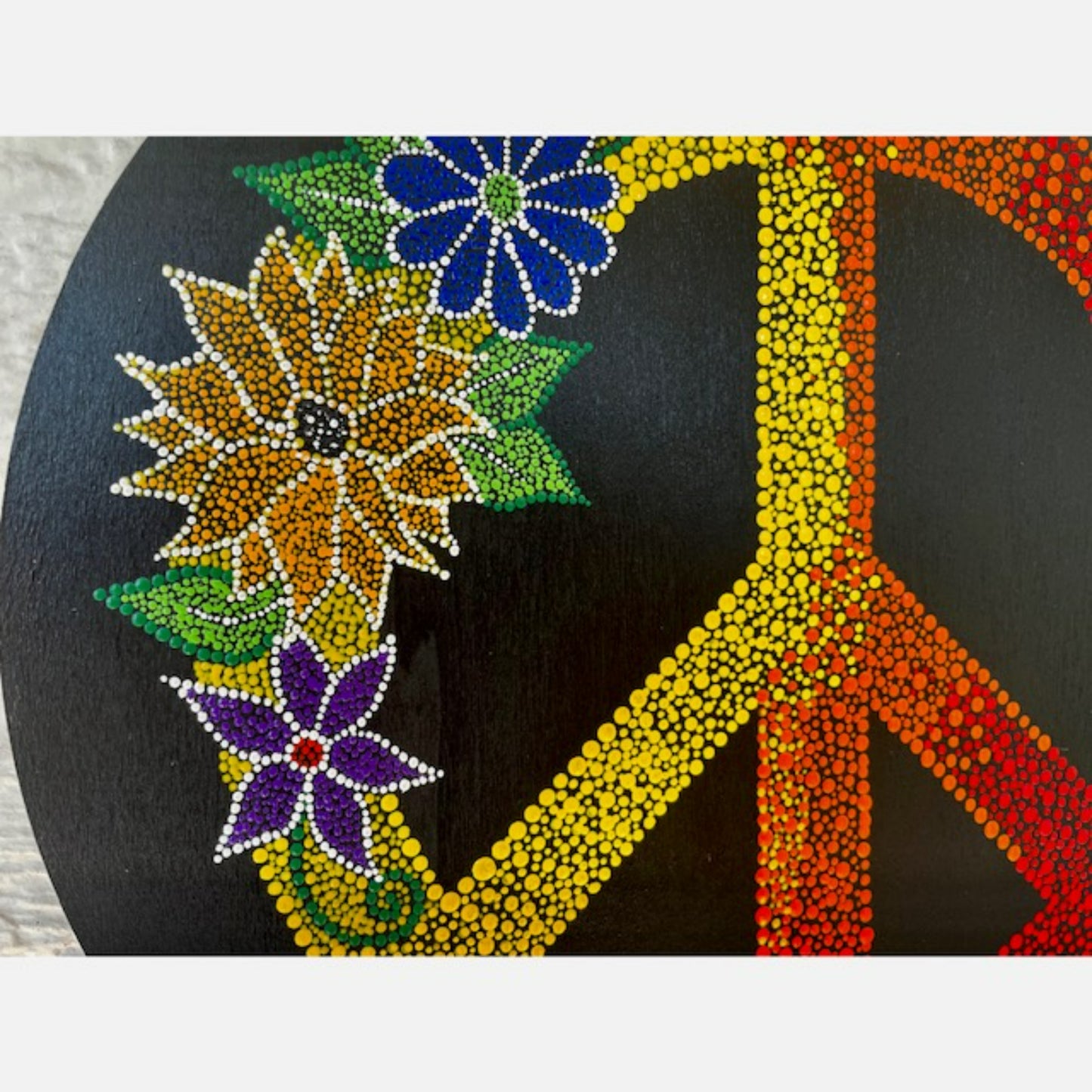 Peace Symbol with Flowers Dot Art Acrylic Paint Handmade