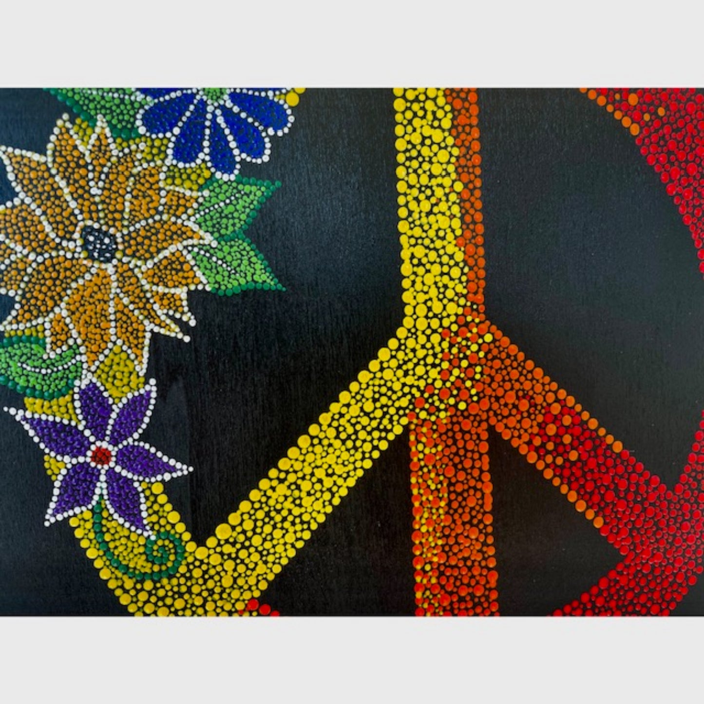 Símbolo de paz con flores Dot Art Pintura acrílica hecha a mano