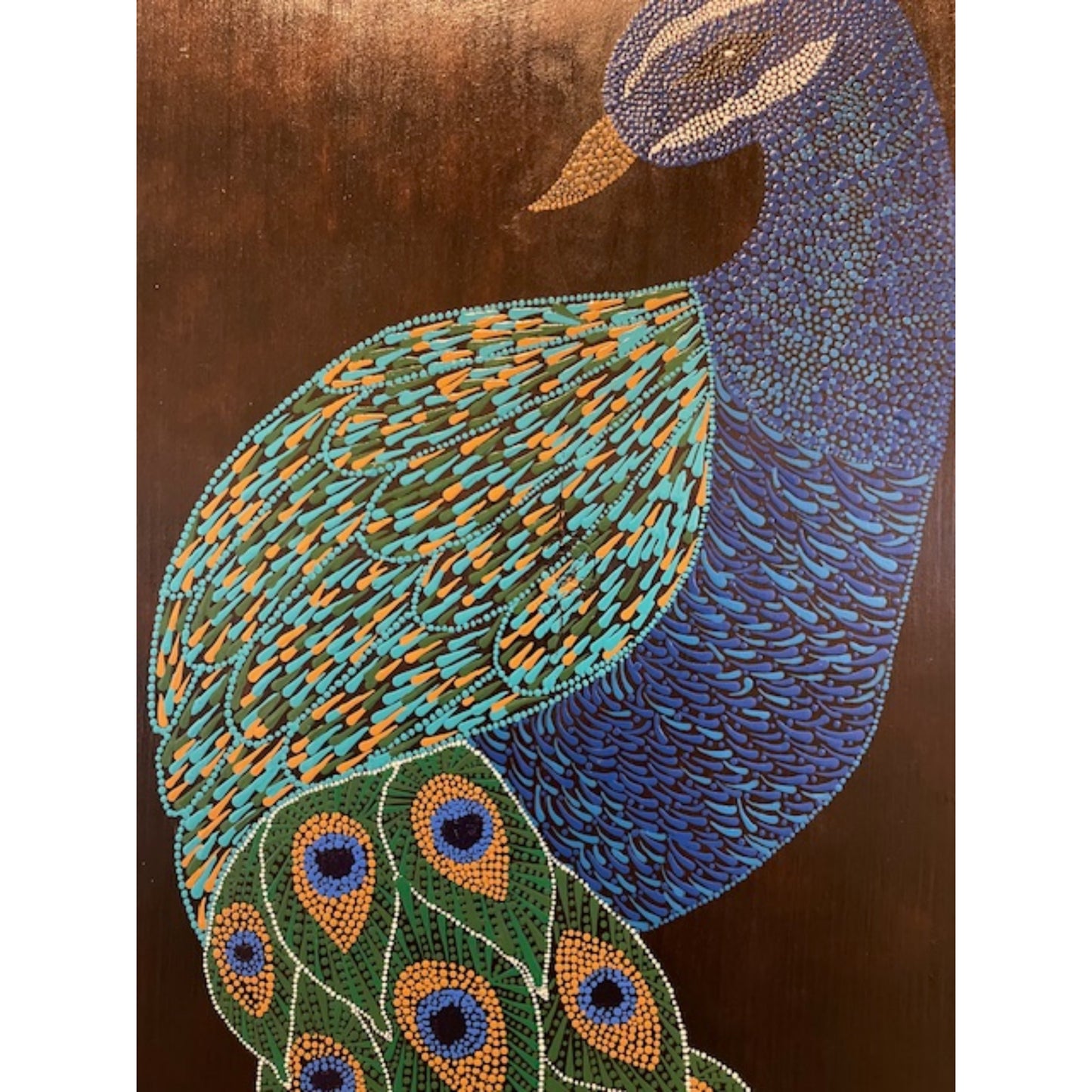 Arte de puntos de pavo real en madera de tilo borde vivo quemado hecho a mano decoración de la pared de la oficina en casa