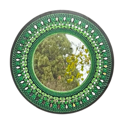 Espejo de pared Mandala de arte de puntos con tonos de pintura acrílica verde decoración de oficina en el hogar
