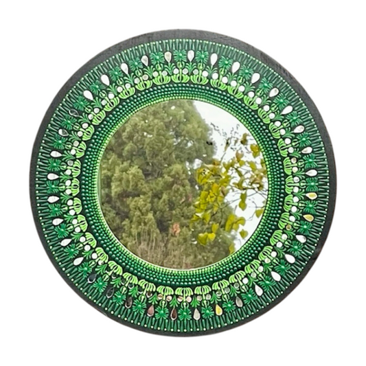 Espejo de pared Mandala de arte de puntos con tonos de pintura acrílica verde decoración de oficina en el hogar