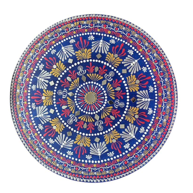 Mandala con espejos Arte de puntos con tonos de azul, dorado, rojo, blanco, decoración de pared hecha a mano para el hogar y la oficina