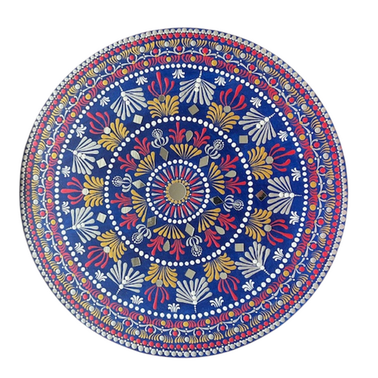 Mandala con espejos Arte de puntos con tonos de azul, dorado, rojo, blanco, decoración de pared hecha a mano para el hogar y la oficina