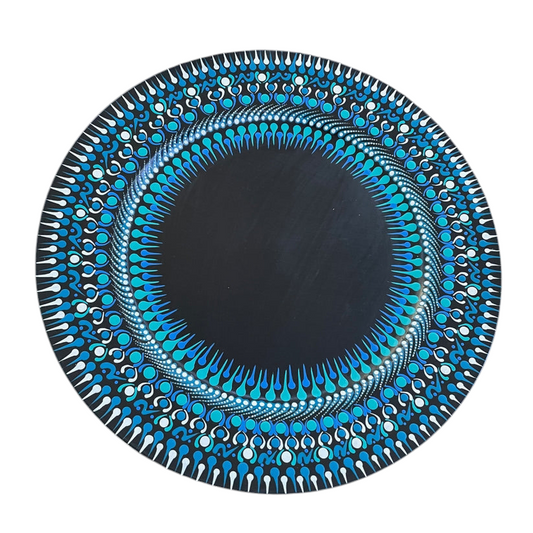 Centro de mesa decorativo con mandala en tonos azules, Henna Mehndi, cargador para eventos