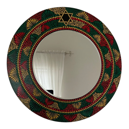 Espejo de pared decorativo Dot Art Bandera etíope hecha a mano con estrella de David- Personalizado