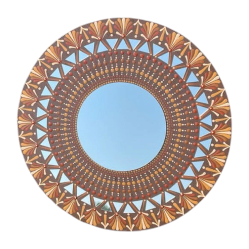 Marrón y bronceado espejo punto arte mandala pintura acrílica hecha a mano decoración de arte de pared