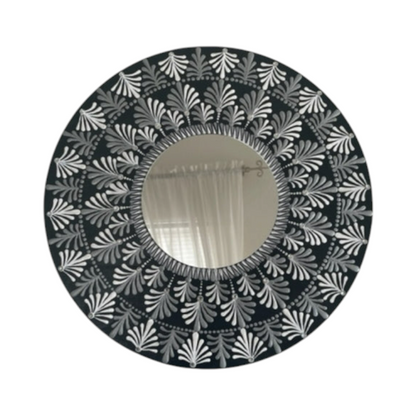 Espejo de pared Dot Art Mandala blanco plateado pintura acrílica hecha a mano decoración del hogar