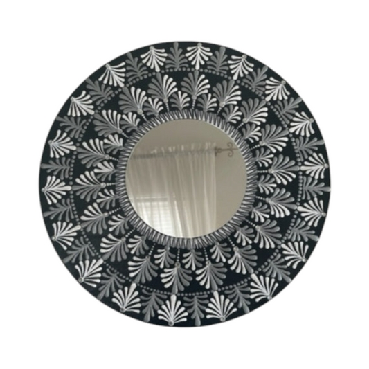 Espejo de pared Dot Art Mandala blanco plateado pintura acrílica hecha a mano decoración del hogar